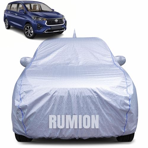 Image of 100% Waterproof Car Body Cover for Toyota Rumion with Mirror Pocket, Heat & UV Resistant, Triple Stitched, Soft Lining, Bottom Elastic & Piping (Silver Reflective)