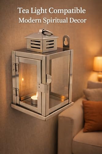 Image of Nakshathra Stainless Steel Wall Mounted Oil Lamp with Glass Cover, Deepam Lid, Windproof Hanging Diya Lantern for Home & Temple Pooja, Ideal for Decorating Indoor and Outdoors (Small)