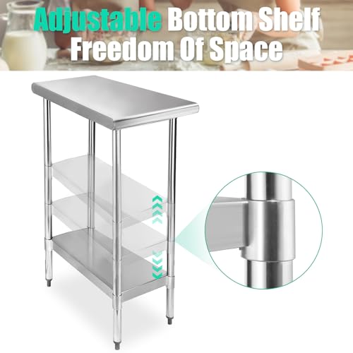 Image of STABLEINK NSF Stainless Steel Prep Table 12x30 Inches, Small Metal Work Table with Adjustable Undershelf, for Commercial Kitchen, Restaurant, Hotel, Laundry and Garage