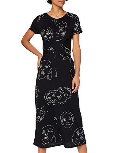 Marca Amazon - find. Vestido Estampado con Cinturón Anudado Mujer, Negro (Black), 40, Label: M