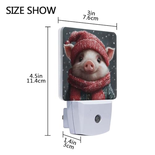 Image of Christmas Pig Night Lights 2 Pack Plug-in Wall Led Nightlight Auto Dusk-to-Dawn Sensor Lamps for Bedroom Kitchen Bathroom