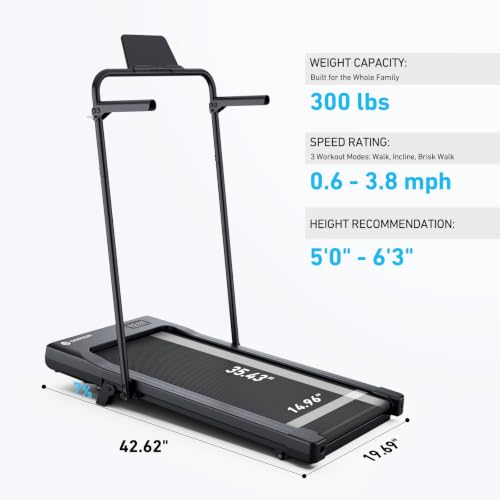 Image of DeerRun Walking Pad with 6% Incline, 3 in 1 Under Desk Treadmill for Home Office & Small Spaces, 2.5HP Quiet Walking Pad Treadmill with 300lb Capacity, 0.6-3.8MPH, App & Remote Control