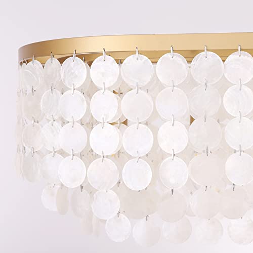 TOCHIC 42'' Gold Rectangular Chandelier Coastal, 5 Lights Natural Capiz Shell Chandeliers for Living Room, Dining Room, Bedroom, Kitchen Island, Foyer, Pool Table Light - Image 9