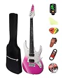 Bullfighter Kit de guitarra eléctrica para niños de 34 pulgadas, mini guitarra eléctrica estilo ST para niños y niñas, bolsa, afinador, púas, cable, correa, cuerdas adicionales, D-120R (Purple)