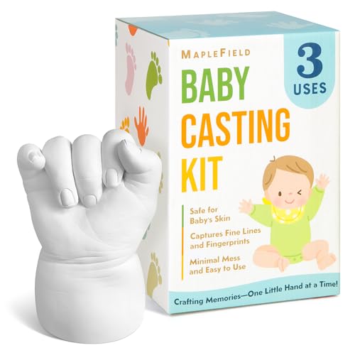 Image of Maplefield 3D Baby Casting Kit - Mess-Free Impressions & Baby Hand Casting - Hypoallergenic & Gentle on Skin & Family Handprint Kit - Includes 3 Practice Packs & Hand Impression Set for Kids - 3-Pack