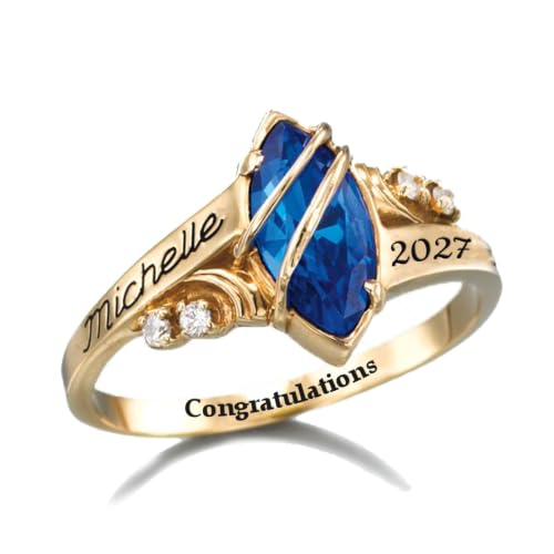CHOBYHIOU Personalized Custom Class Ring Sterling Silver Women’s High School Graduation Ring and College Class Ring Class of 2025 Ring Graduation Back to School Jewelry Gifts for Women Yellow Gold