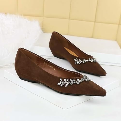 JOEupin Women's Rhinestone Studded Wedding Flats - Pointed Toe Bridal Ballet Shoes Slip-On Faux Suede Comfortable Bride Shoes3