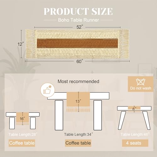 Image of FEXIA Boho Table Runner 60 Inches Long Macrame Summer Decor Coffee Table Cover Farmhouse Stylewith Tassels for Party Bohemian Rustic Wedding Bridal Shower Dining Room Middle Brown (12x60 Inches)