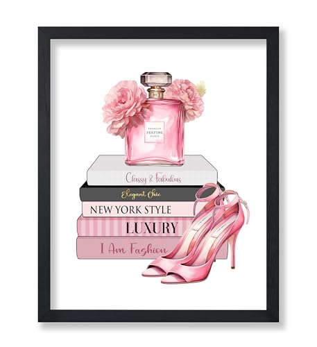 Image of Poster Master Fashion Print - Pink Designer Poster - Shoes & Perfume Art - Chic Gift for Her & Fashionista - Luxury Haute Couture Decor for Bedroom or Girl's Room - 16x20 UNFRAMED Wall Art