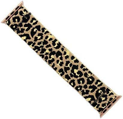 Tefeca Beige Cheetah/Leopard Pattern Elastic Compatible/Replacement Band for Apple Watch