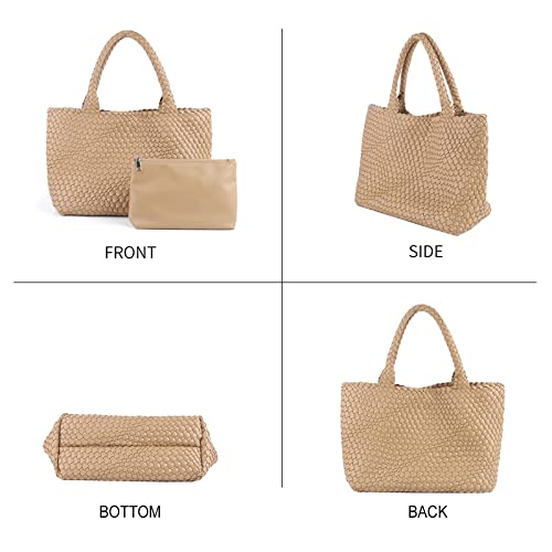 Image of Woven Tote Bag for Women Retro Handwoven Shoulder Travel Handbag Large Capacity Hobo Vegan Leather Bags with Purse