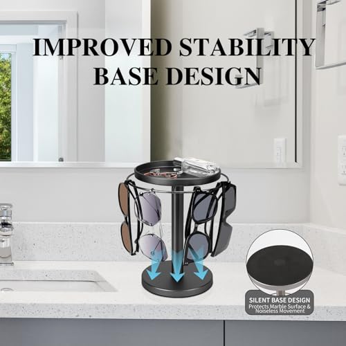 Kondyfayo SGO-001-1B 360° Rotating Sunglass Organizer Storage, Stainless Steel Glasses Holder Stand, Glasses Organizer With Tray For Desk, Dresser, Tabletop, Nightstand And Home Decor thumb #4