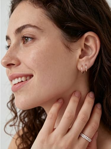 Image of ChicSilver 925 Sterling Silver Huggie Hoop Earrings Small Hoop Earrings for Women Hypoallergenic Silver Huggie Earring Cartilage Earrings for Women (6 /8 /10 /12 /14 /16 /18 /20MM)