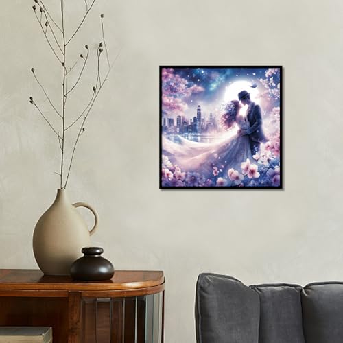 Image of Bride and Groom Diamond Painting Kits for Adults, Romantic Couple 5D Diamond Art Kits for Adults Beginner, Flower DIY Full Drill Round Diamond Painting Wedding Gift Wall Decor 13.8x13.8 Inch