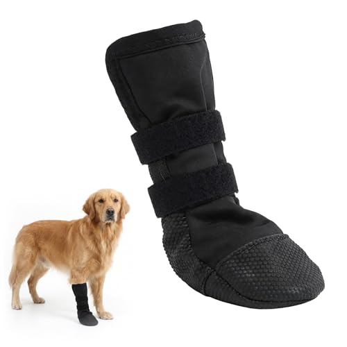 Horktrust Botas Protectoras para Perros Antideslizantes, Calcetines Postoperatorios para Heridas y Recuperación, Evita Lamer, Suaves, Transpirables e Impermeables, Uso Interior Exterior (Negro L)