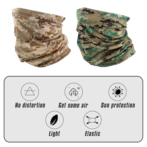 Image of Neck Gaiter Face Mask, Sun Cooling Dust Camouflage Face Shield, Reusable Washable Bandana