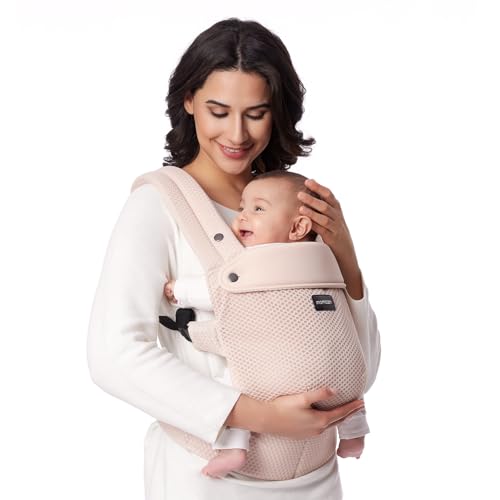 Image of Momcozy Breathable Mesh Baby Carrier, Ergonomic and Lightweight Infant Carrier for 7-45lbs with Enhanced Lumbar Support, All Day Comfort for Hands-Free Parenting, Air Mesh-Pink