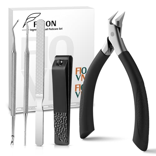 FVION Kit Professionnel de Manucure et Pédicure 5 Pièces - Coupe-Ongles pour Ongles Épais et Incarnés avec Lime à Ongles - Outils de Soin des Pieds et...