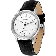 BERNY Mens Automatic Watch Mechanical Wristwatch 5ATM Waterproof Male Dress Watches Manual Winding Watch Calendar Aperture Sunray Dial
