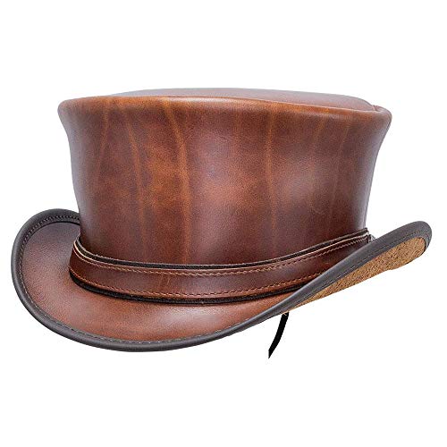 American Hat Makers Hampton Large Leather Top Hat for Men & Women | Premium Top Grain Genuine Leather | Water-Resistant Handmade Fashion Hat for Steampunk, Biker, Gothic, or Dress Occasions