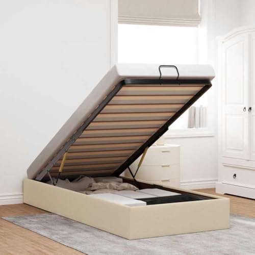 Genérico Estructura de Cama otomana sin con colchón Tela Crema 90x190cm,Mobiliario,Camas y Accesorios,Camas y somieres-3310845