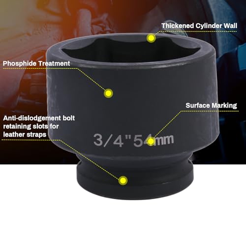 YTKavq 3/4" Drive 54mm Impact Socket,6-Point Standard Impact Sockets Made with Chrome Molybdenum Alloy Steel, Metric