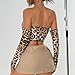 GIYKBX Women's Leopard Mesh Long Sleeve Strapless Corset Top Sexy Trendy Bustier Crop Tube Tops, M