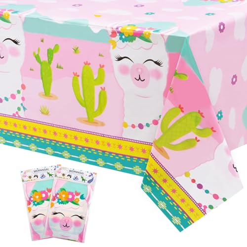 WERNNSAI 2 PCS Llama Table Cloth - Llama Birthday...