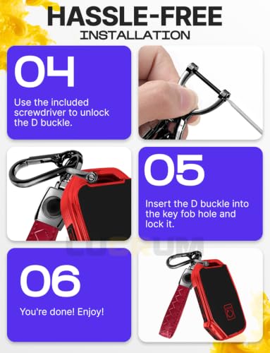Image of Lucrum Key Fob Cover for Kia, TPU KeyFob Case & Leather Keychain | Fits NOT FLIP Sportage Soul Forte Telluride EV6 Niro K5 Stinger, 5 Buttons (2018-2025) - Red and Black