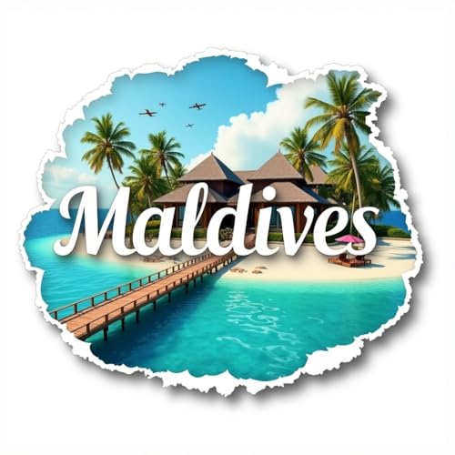 Image of Naxon Maldives Beach Paradise Theme Souvenir Wooden Fridge Magnet | Crystal Clear Water, Overwater Villas & Tropical Island Design 3x3 Inch Refrigerator Magnet for Kitchen & Home Decor | Pack of 1