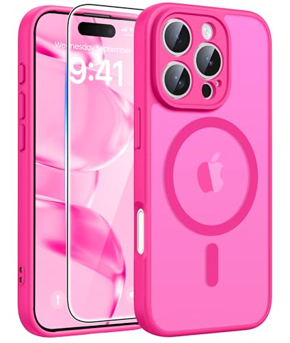 Image of FNTCASE for iPhone 16 Pro Case: [Compatible with Magsafe] Translucent Matte Magnetic Phone Cover - Military Grade Drop Protection Shockproof Protective Cases - Hot Pink