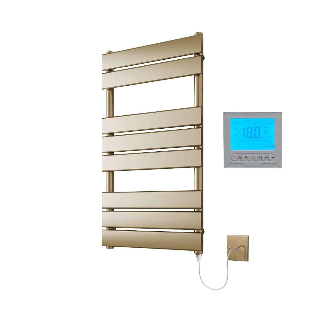 Richmond Brushed Brass Electric Heated Towel Rail 400mm W x 800mm + Timer