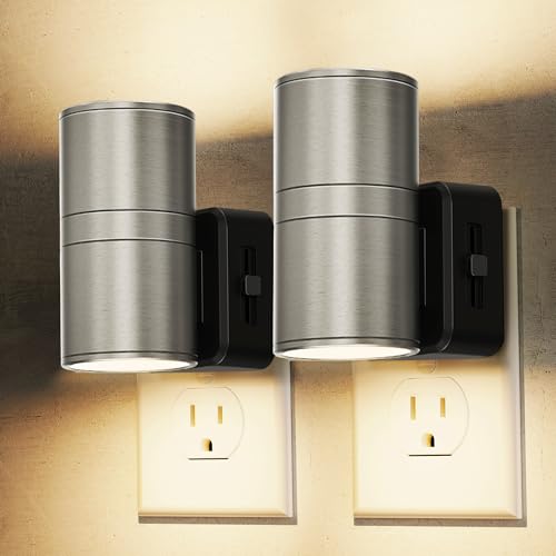 Image of L LOHAS LED Night Light, Dimmable Night Lights Plug into Wall, Metal-Shade Nightlight for Adults, Automatic Nightlights, Light Sensor,Soft White 3000K, Nightlight Plug in for Hallway Bedroom [2 Pack]