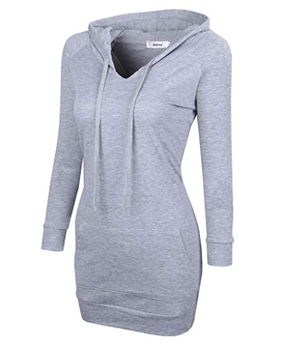 Bepei Womens Long Sleeve Tunic Sweatshirt String Hoodie With Pocket Gray M