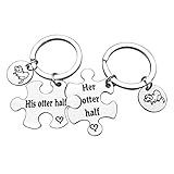 Otter Gifts Couple Puzzle Keychain Set His Otter Half Her Otter Half Keyring Lover Gift for Husband Wife Boyfriend Girlfriend Best Friend Birthday Wedding Valentines Day Anniversary Christmas Jewelry