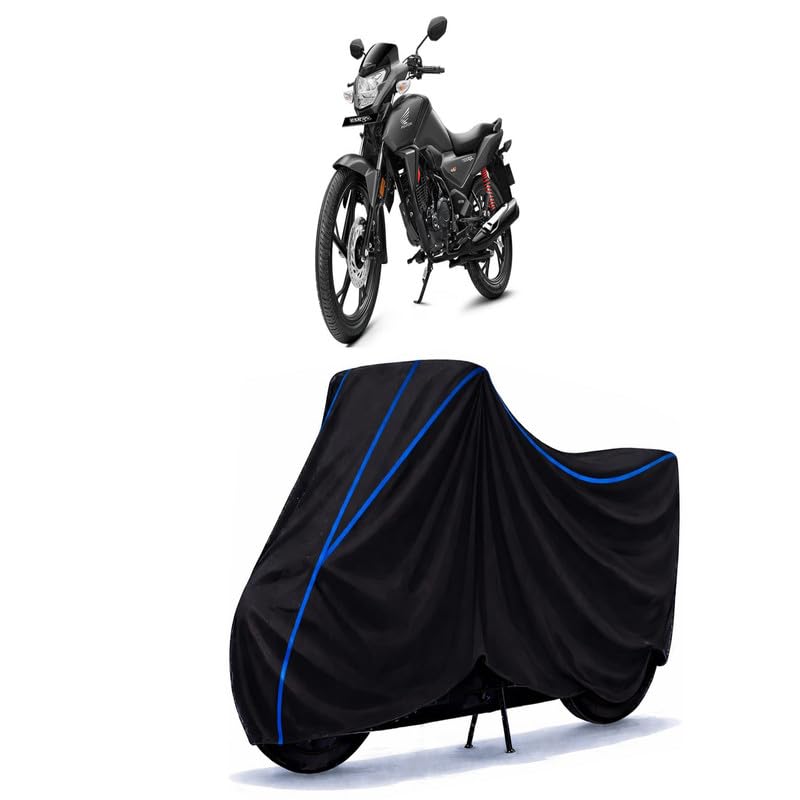 Image of SP 125 BS7 Bike Cover Water Resistant Universal Motorcycle Rain | Heavy Duty UV Protection, Dust, Scratch Indoor Outdoor All Weather with Black Blue Piping Elastic