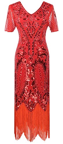 Image of Women 1920s Gatsby Vintage Sequin Flapper Fringe Party Plus Dress with 20s Accessories Set