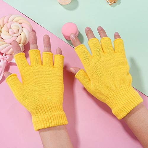 HELYZQ 1 par de luvas de malha de inverno para adultos, cor lisa, luvas sem dedos