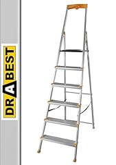 DRABEST - Scaletta pieghevole a 6 gradini - Scaletta in alluminio - Scaletta pieghevole con portautensili e gradini larghi 120 mm, antiscivolo - Capacità di carico fino a 150 kg