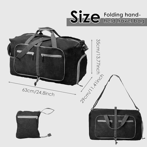 Duffle Bag for Travelling, 65L Travel Duffle Bag with Shoe Compartment, Waterproof Lightweight Foldable Travel Weekender Bags for Airplane Travelling Gym, Black3