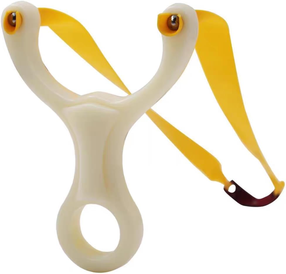 Plastic Slingshot with Green Elastic Bands and Ring Handle, Outdoor Target Shooting Catapult