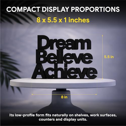 Image of Mad Masters Dream Believe Achieve Motivational Desk Decor - Aesthetic Table, Shelf & Wall Showpiece for Home Office, Business. Vastu Friendly Gifting, Matte Black (8x5.5x1 Inch)