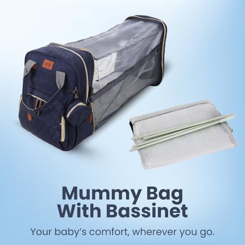 Image of Diaper Bag Backpack with Built-in Changing Station,Large Capacity Waterproof Mummy Bag with Bassinet,Insulated Pockets,Laptop Compartment & Organizer for Baby Essentials Travel,Unisex-Navy Blue