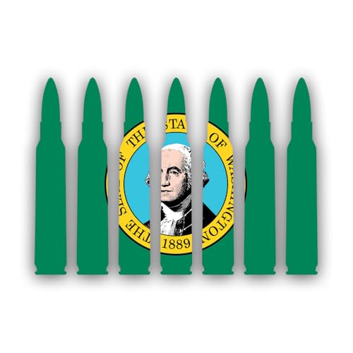 Washington Bullet Ammo Flag Sticker for Water Bottle Phone Tumbler Hard hat - Four Pack