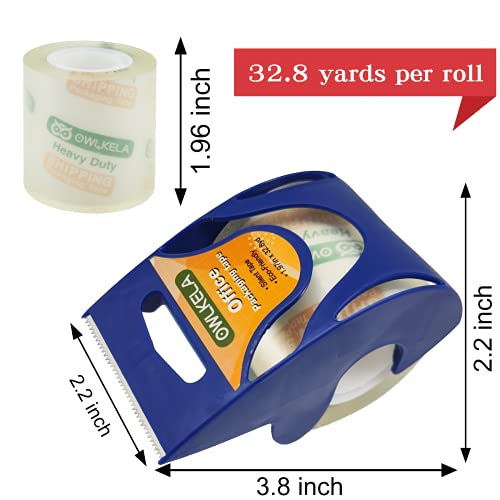 Image of OWLKELA Noiseless Shipping Packaging Tape 1.97 inch x 32.8 Yd, 3 Pack Heavy Duty Clear Packaginging Tape with Dispenser, Moving Tape, Box Tape, Strong Seal on All Box Types, 1.02 inch Core