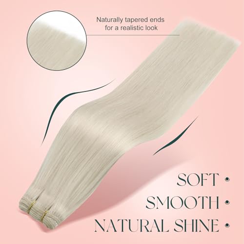 Image of Easyouth 22 Inch Weft Hair Extensions Human Hair Blonde Sew in Hair Extensions Real Human Hair White Blonde Soft and Smooth Human Hair Extensions Sew in for Women 100G
