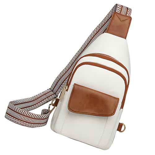 Machify Biała torba na klatkę piersiową ze skóry PU dla kobiet, lekka torba crossbody, torba na ramię na co dzień do podróży, pracy i na co dzień