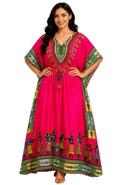 Women's Artistic Tribal Print Kaftan Dress | Premium Maxi Lounge & Night Wear | Soft, Comfortable M to XXL to Fit Lightweight Everyday Lounge WearHouse Dress Women Gown Pack of 1 52” Lenght-picture-13