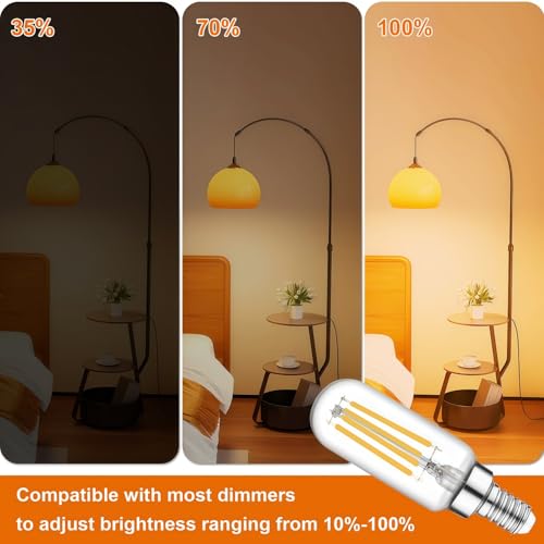 Image of Vinaco T6 LED Candelabra Bulb Dimmable 4W 2700K Warm White for Chandelier | 6PCS 40W Eq. 450LM, 360Beam, NO Flicker, 3.39 Inch, Clear Glass E12 LED Edison Bulb, for Ceiling Fan light, Pendant, Sconce