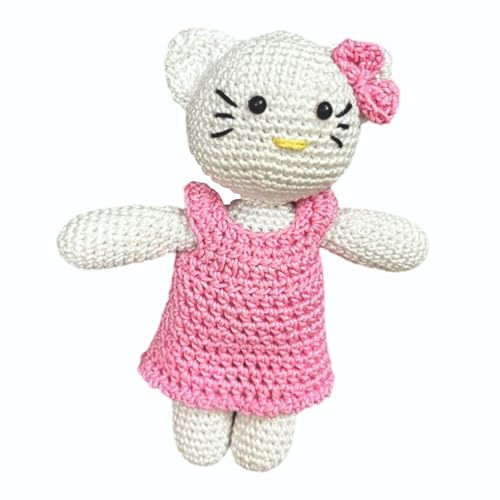 Image of Clapjoy Crochet Handmade Doll Toy with Removable Dress | Soft Cotton Knitted Doll for Girls | Pretend Play, Gift & Room Decor (Kitty Doll)